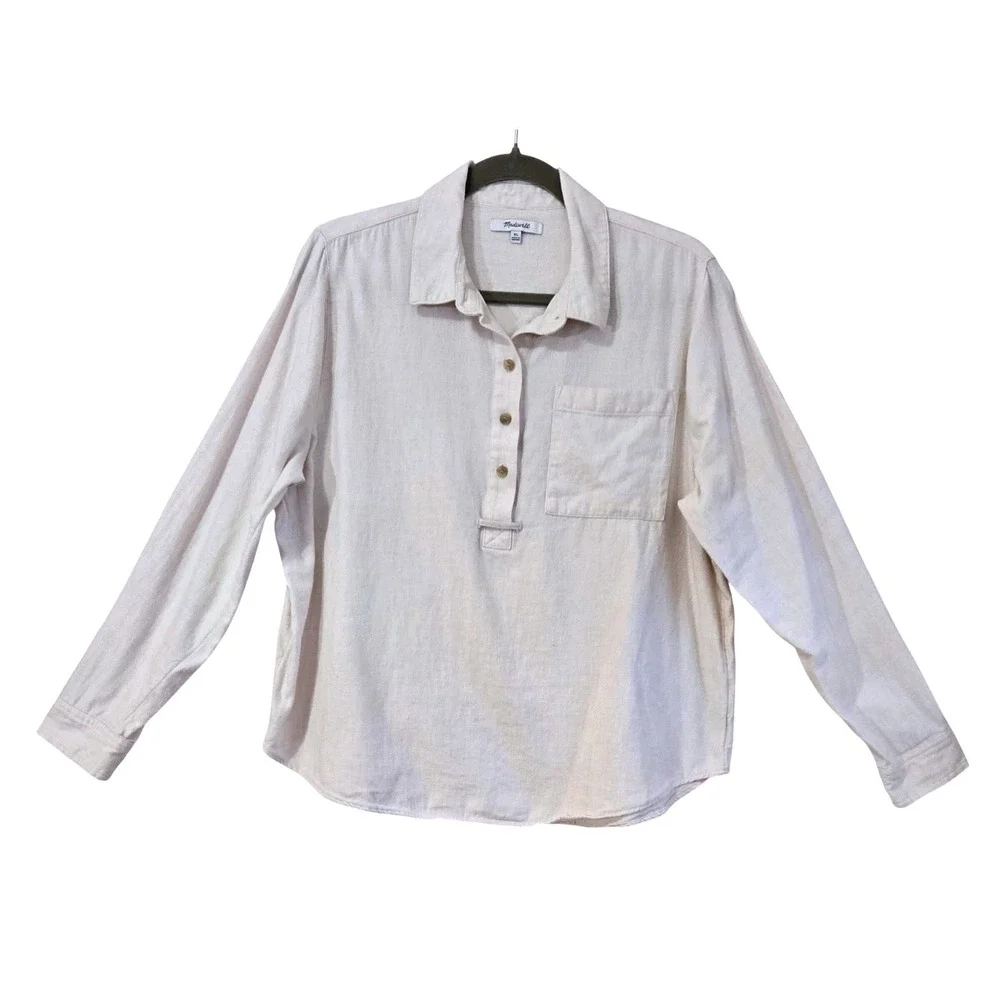 Gorpcore Madewell Do Well Popover Shirt Women's XL Oatmeal Cotton Long Sleeve